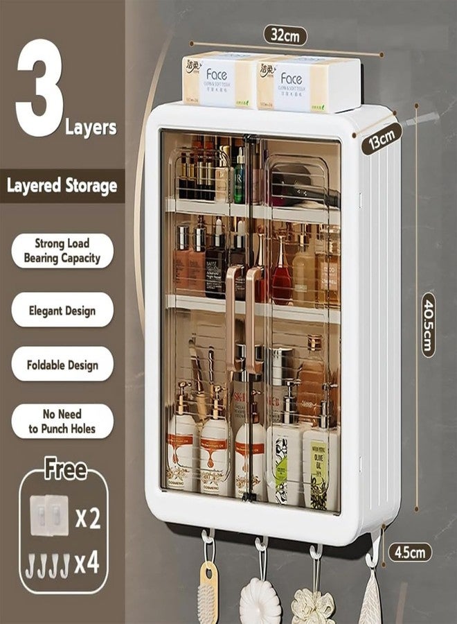 HEMIZA Plastic Self-Adhesive No-Drill Bathroom Shelf & Storage Cabinet with Stickers, Organiser for Bathroom, Essentials, Makeup, Skincare, Wall-Mounted Multi-Purpose Storage Cabinet (1 Pcs Cabinet) - Image 3